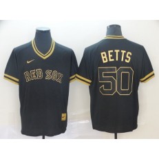 MLB Boston Red Sox #50 Mookie Betts Black Gold Nike Cooperstown Collection Legend V Neck Men Jersey