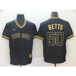MLB Boston Red Sox #50 Mookie Betts Black Gold Nike Cooperstown Collection Legend V Neck Men Jersey