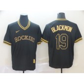 MLB Colorado Rockies #19 Charlie Blackmon Black Gold Nike Cooperstown Collection Legend V Neck Men Jersey