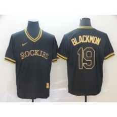 MLB Colorado Rockies #19 Charlie Blackmon Black Gold Nike Cooperstown Collection Legend V Neck Men Jersey