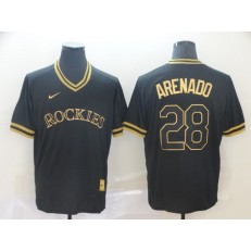 MLB Colorado Rockies #28 Nolan Arenado Black Gold Nike Cooperstown Collection Legend V Neck Men Jersey