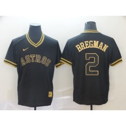 MLB Houston Astros #2 Alex Bregman Black Gold Nike Cooperstown Collection Legend V Neck Men Jersey