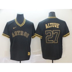 MLB Houston Astros #27 Jose Altuve Black Gold Nike Cooperstown Collection Legend V Neck Men Jersey