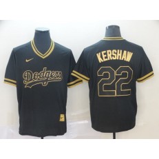 MLB Los Angeles Dodgers #22 Clayton Kershaw Black Gold Nike Cooperstown Collection Legend V Neck Men Jersey