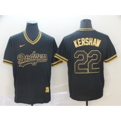 MLB Los Angeles Dodgers #22 Clayton Kershaw Black Gold Nike Cooperstown Collection Legend V Neck Men Jersey