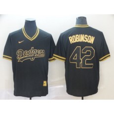 MLB Los Angeles Dodgers #42 Jackie Robinson Black Gold Nike Cooperstown Collection Legend V Neck Men Jersey