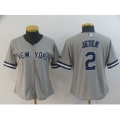 MLB New York Yankees #2 Derek Jeter Gray Women Cool Base Jersey