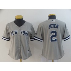 MLB New York Yankees #2 Derek Jeter Gray Women Cool Base Jersey