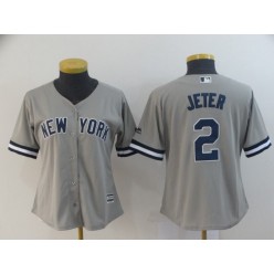 MLB New York Yankees #2 Derek Jeter Gray Women Cool Base Jersey