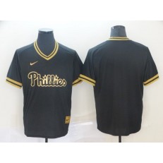 MLB Philadelphia Phillies Blank Black Gold Nike Cooperstown Collection Legend V Neck Men Jersey