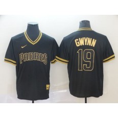 MLB San Diego Padres #19 Tony Gwynn Black Gold Nike Cooperstown Collection Legend V Neck Men Jersey