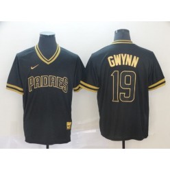 MLB San Diego Padres #19 Tony Gwynn Black Gold Nike Cooperstown Collection Legend V Neck Men Jersey
