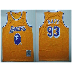 Los Angeles Lakers 93 Bape Yellow 1996-97 Hardwood Classics Jersey