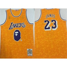 Los Angeles Lakers Bape 23 Lebron James Yellow 1996-97 Hardwood Classics Jersey