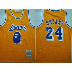 Los Angeles Lakers Bape 24 Kobe Bryant Yellow 1997-98 Hardwood Classics Jersey