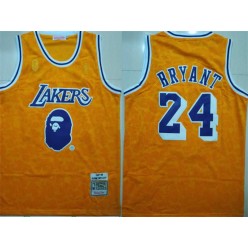 Los Angeles Lakers Bape 24 Kobe Bryant Yellow 1997-98 Hardwood Classics Jersey