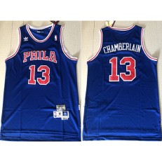 Philadelphia 76ers 13 Wilt Chamberlain Blue Hardwood Classics Mesh Jersey