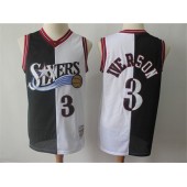 Philadelphia 76ers 3 Allen Iverson Black White Split 1996-97 Hardwood Classics Jersey