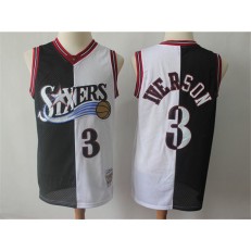 Philadelphia 76ers 3 Allen Iverson Black White Split 1996-97 Hardwood Classics Jersey