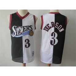 Philadelphia 76ers 3 Allen Iverson Black White Split 1996-97 Hardwood Classics Jersey