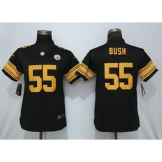 Women Nike Pittsburgh Steelers 55 Devin Bush Black 2019 NFL Draft First Round Pick Color Rush Limited Jersey