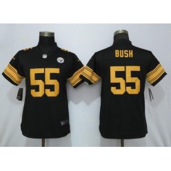 Women Nike Pittsburgh Steelers 55 Devin Bush Black 2019 NFL Draft First Round Pick Color Rush Limited Jersey