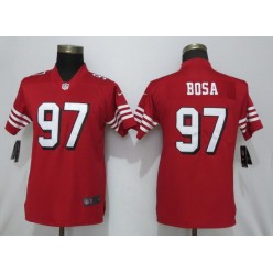 Women Nike San Francisco 49ers 97 Nick Bosa Red 2019 NFL Draft First Round Pick Color Rush Vapor Untouchable Limited Jersey