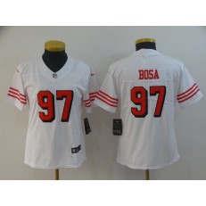 Women San Francisco 49ers 97 Nick Bosa White 2019 NFL Draft First Round Pick Color Rush Vapor Untouchable Limited Jersey