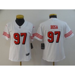 Women San Francisco 49ers 97 Nick Bosa White 2019 NFL Draft First Round Pick Color Rush Vapor Untouchable Limited Jersey
