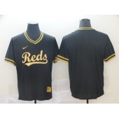 MLB Cincinnati Reds Blank Black Gold Nike Cooperstown Collection Legend V Neck Men Jersey