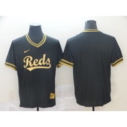 MLB Cincinnati Reds Blank Black Gold Nike Cooperstown Collection Legend V Neck Men Jersey