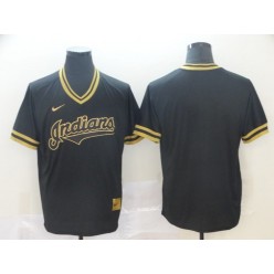 MLB Cleveland Indians Blank Black Gold Nike Cooperstown Collection Legend V Neck Men Jersey