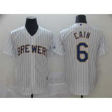 MLB Milwaukee Brewers 6 Lorenzo Cain White Cool Base Men Jersey