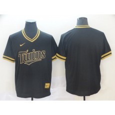 MLB Minnesota Twins Blank Black Gold Nike Cooperstown Collection Legend V Neck Men Jersey