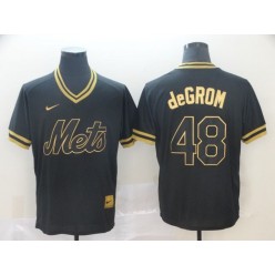 MLB New York Mets 48 Jacob DeGrom Black Gold Nike Cooperstown Collection Legend V Neck Men Jersey