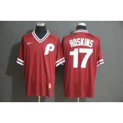 MLB Philadelphia Phillies 17 Rhys Hoskins Red Throwback Men Jersey