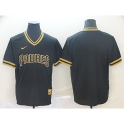 MLB San Diego Padres Blank Black Gold Nike Cooperstown Collection Legend V Neck Men Jersey