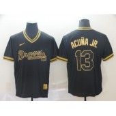 MLB Atlanta Braves #13 Ronald Acuna Jr Black Gold Nike Cooperstown Collection Legend V Neck Jersey