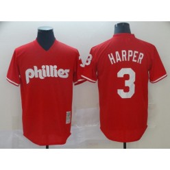 MLB Philadelphia Phillies #3 Bryce Harper Red Throwback Jersey