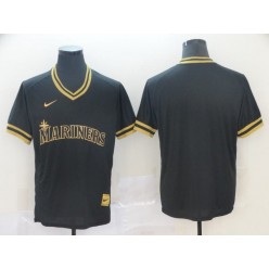 MLB Seattle Mariners Blank Black Gold Nike Cooperstown Collection Legend V Neck Jersey
