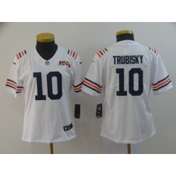 Women Nike Chicago Bears #10 Mitchell Trubisky White 2019 100th Season Alternate Classic Vapor Untouchable Limited Jersey