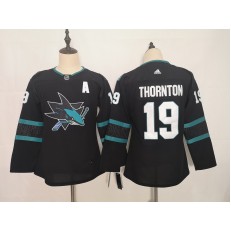 San Jose Sharks #19 Joe Thornton Black Youth Adidas DHL Jersey