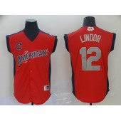 American League #12 Francisco Lindor Red 2019 MLB All Star Game Workout Player Jersey
