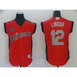 American League #12 Francisco Lindor Red 2019 MLB All Star Game Workout Player Jersey