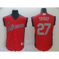 American League #27 Mike Trout Red 2019 MLB All-Star Game Workout Player Jersey