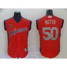 American League #50 Mookie Betts Red 2019 MLB All Star Game Workout Player Jersey