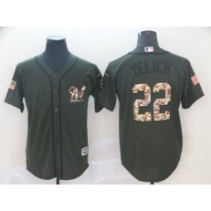 MLB Milwaukee Brewers #22 Christian Yelich Olive Camo Salute To Service Cool Base Men Jersey