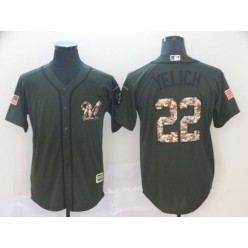 MLB Milwaukee Brewers #22 Christian Yelich Olive Camo Salute To Service Cool Base Men Jersey