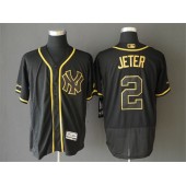 MLB New York Yankees #2 Derek Jeter Black Gold Flexbase Men Jersey