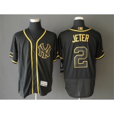 MLB New York Yankees #2 Derek Jeter Black Gold Flexbase Men Jersey
